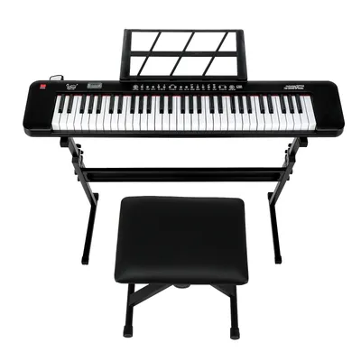61 Key Piano Keyboard Semi-Weighted Keys Digital Music Keyboard with Power Supply Piano Stand Stool