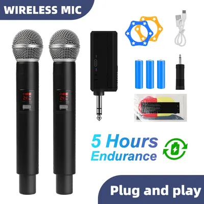 2 Channel Wireless Microphone UHF Dual Handheld Dynamic Karaoke Mic System 60m for Stage Church