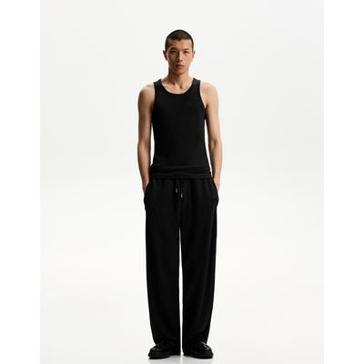Bershka Wide-Leg Seersucker Trousers Men Xl Black