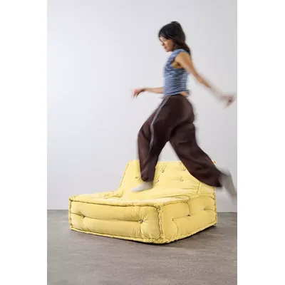 Reema Butter Yellow Two-Seater Velvet Floor Cushion - Yellow 132cm x 101.5cm x 76cm at Urban Outfitters