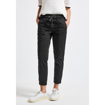 Stoffhose STREET ONE, Damen, Gr. 46, Länge 28, schwarz, Web, 97% Baumwolle, 3% Elasthan, unifarben, casual, loose fit normal, Hosen, Elastikbund mit Tunnelzug Image