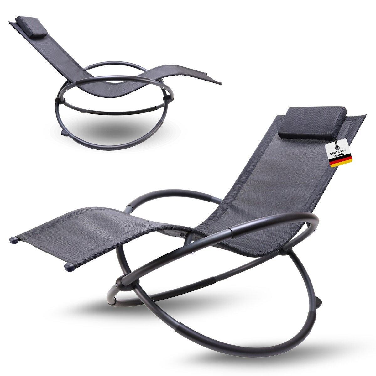 Albatros Premium Gartenliege X-FORM | Schwungliege Relaxliege Gartenstuhl| mit Kopfkissen | wetterfest ergonomisch Relaxsessel | belastbar bis 160Kg Image