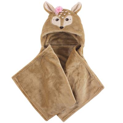 Hudson Baby Girls Hooded Animal Face Plush Blanket, Fawn, One Size - Fawn - One Size