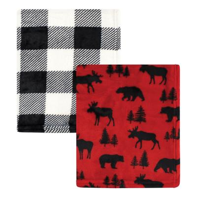 Hudson Baby Unisex Baby Silky Plush and Coral Fleece Blanket, Red Moose Bear, 30x36 inches - Red Moose Bear - 30x36 inches