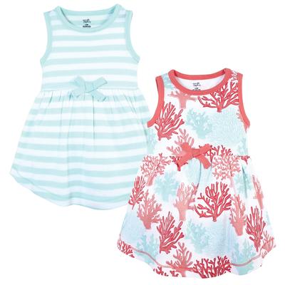 Touched by Nature Baby and Toddler Girl Organic Cotton Short-Sleeve and Long-Sleeve Dresses, Coral Reef
