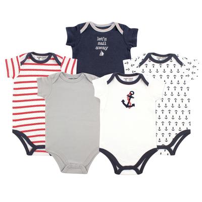 Luvable Friends Baby Boy Cotton Bodysuits 5pk, Nautical