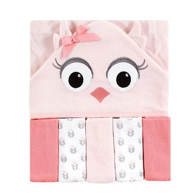 Hudson Baby Infant Girl Hooded Towel and Five Washcloths, Pink Owls, One Size - Pink Owl - One Size