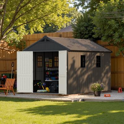 Patiowell 8' x 6' / 8' x 8' / 8' x 10 '/ 8' x 12' Plastic Outdoor Shed With Floor for Patio Furniture, Tools (Kick-It Shed)