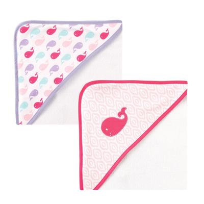 Luvable Friends Baby Girl Cotton Terry Hooded Towels, Pink Whale, One Size - Pink Whale - One Size