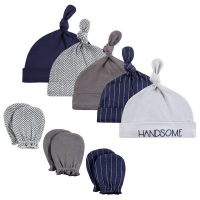 Hudson Baby Infant Boy Cotton Cap and Scratch Mitten Set, Handsome, 0-6 Months - Handsome