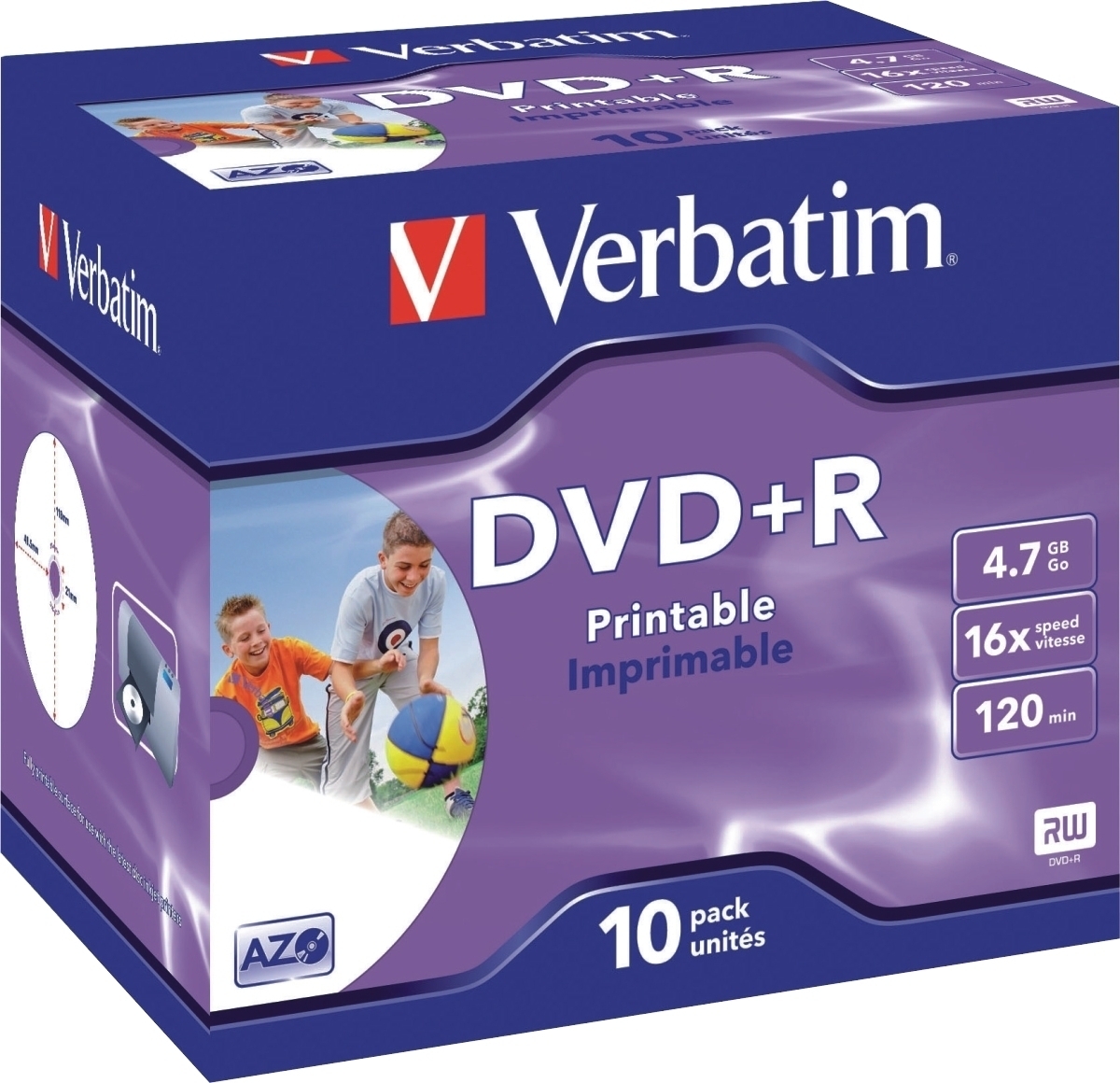 Verbatim DVD-Rohlinge bedruckbar DVD+R 4,7GB/16x im Jewel Case VE=10x10 Stück Image