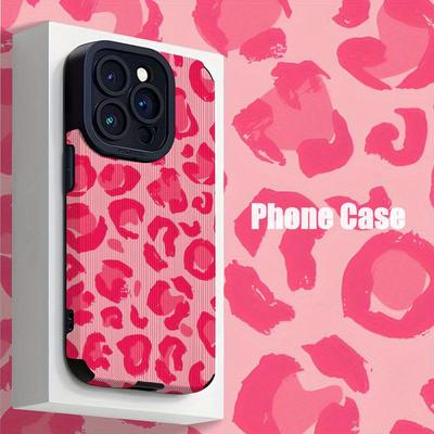 TEMU Ins Pink Leopard Print Suitable For Tpu Pattern Iphone 16 Pro Max Case, Compatible With Iphone 15 Pro Max/14/16 Plus/13 Pro/12/11/7/8 Plus/x/xr/xs Anti-drop Leather Stylish Protective Cover Image