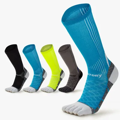1 Pairs Man Toe Sport Socks Colorful Stripes Marathon Long Running Absorption Sports Socks Thicken Towel Sole Shock Tennis Socks