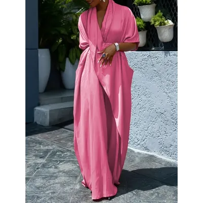 Gymystars Fashion Solid Color Shirt Dress V-Neck Party Dresses Loose Asymmetric Loose V-Neck Summer Chic Bohemian Travel Dresses