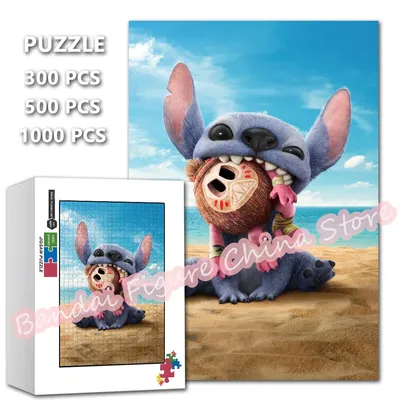 Süßes Anime-Puzzle 300/500/1000 Teile Disney Cartoon Lilo und Stitch Print Puzzle für Kinder Image
