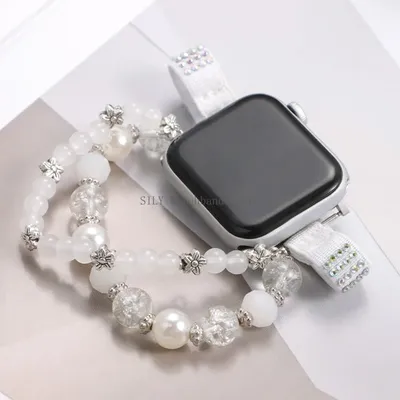 für Apple Watch Ultra Band 49 mm 46 mm 42 45 mm 44 mm 41 mm Damen Perlenuhrenarmbänder Image