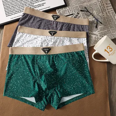3 Teile/paket Trendy Starry Sky Print männer Höschen Eis Seide Mann Unterwäsche Atmungs Große Raum Image
