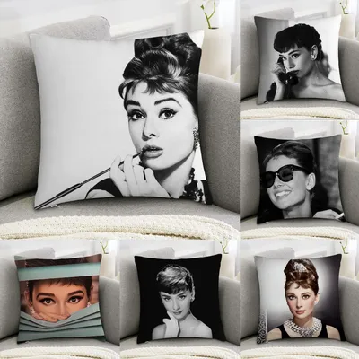 Klassischer A-Audrey H-Hepburn-Kissenbezug, Sofa, dekorativ, Zuhause, doppelseitiger Druck, Plüsch, Image