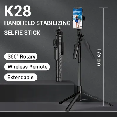 K28 Kamera-Selfie-Stick-Stativ – 12,6-Zoll-Bluetooth-Fernbedienung, Handstabilisator, Bodenständer mit Licht für Live-Streaming