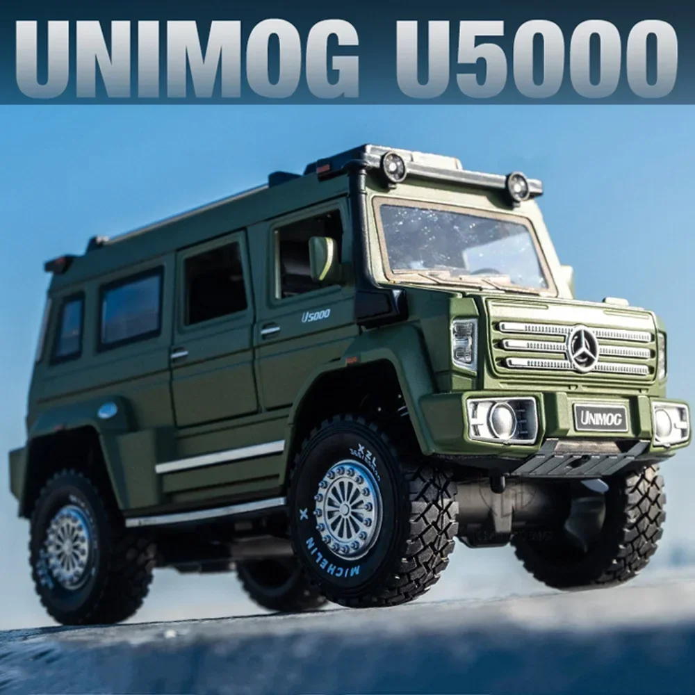 Antike druckguss legierung auto modell spielzeug unimog u500 lkw metall modells imulation geländewagen mit leichtem rückzugs spielzeug für jungen Image
