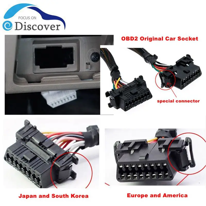 OBD2 30 cm 2-in-1-Kabel, 16 Pins, erhältlich in verbundenen, umgebauten Verlängerungskabeln für Kia Image