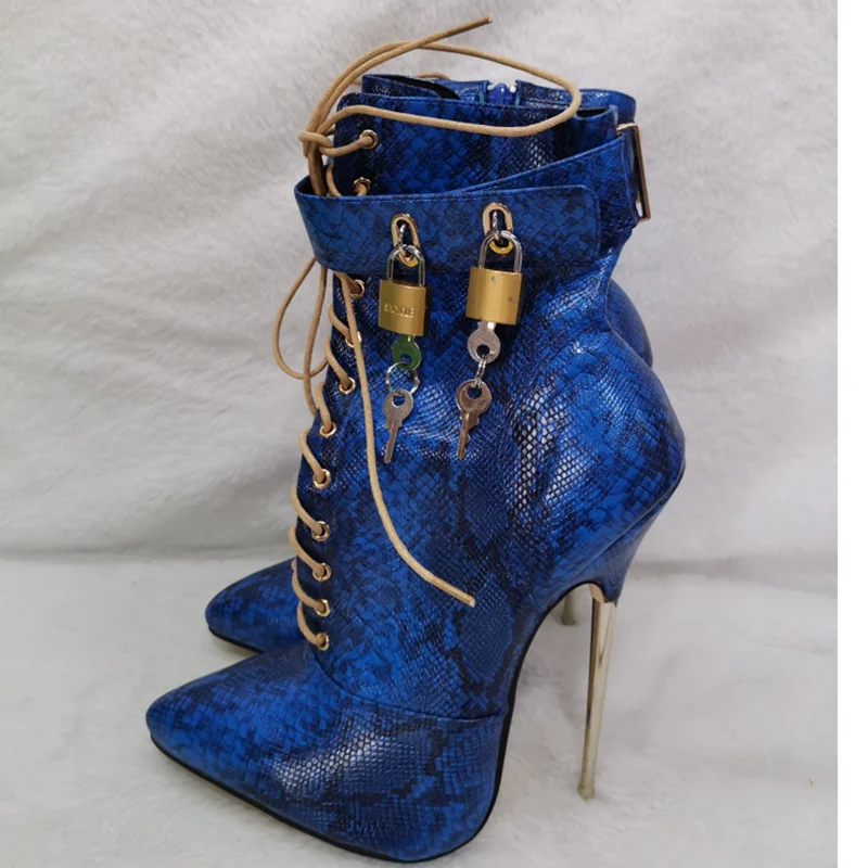 Blau Lace Up Lock Mittlere Waden Stiefel Spitz Dünne High Heel Sexy Mode Sommer Casual Große Größe Frau Schuhe Zapatillas Mujer