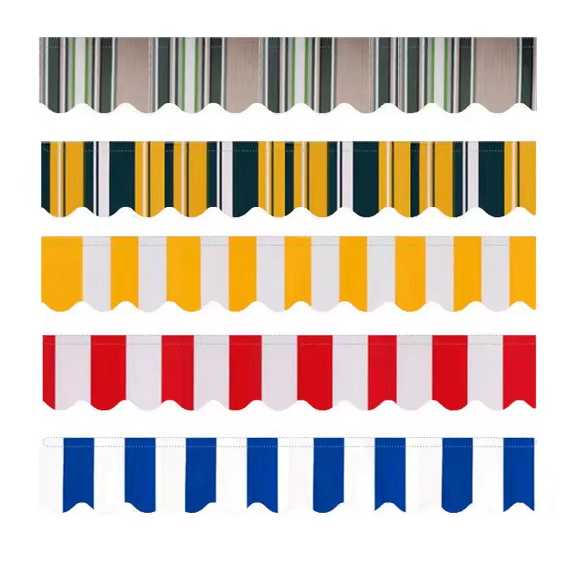1 m einziehbare Terrassenmarkise, Ersatzstoff, Fenster, gewellt, Volant, langlebig, Sonnenschutz, Baldachin, Stoff, wasserdicht, grau-beige Streifen Image
