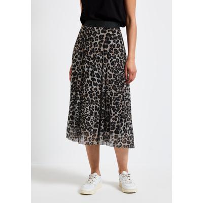 Plisseerock STREET ONE, Damen, Gr. 44, schwarz, Stoff, Obermaterial: 95% Polyester, 5% Elasthan; Unterrock: 100% Viskose, bedruckt, casual, comfort fit wadenlang, Röcke, mit Elastikbund