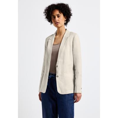 Longblazer STREET ONE, Damen, Gr. 36, moonstone sand, Web, 100% Leinen, unifarben, casual, normal lang, V-Ausschnitt, Langarm Bündchen, Blazer, mit Reverskragen Image