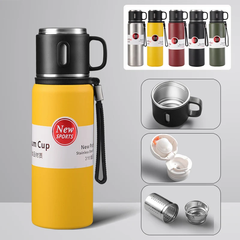 600 ml Thermoskanne Vakuumbecher für Herren und Damen, tragbar, 316 Edelstahl, Teetasse, Schüler, Schule, Wasserkocher, großer Wasserbecher Image