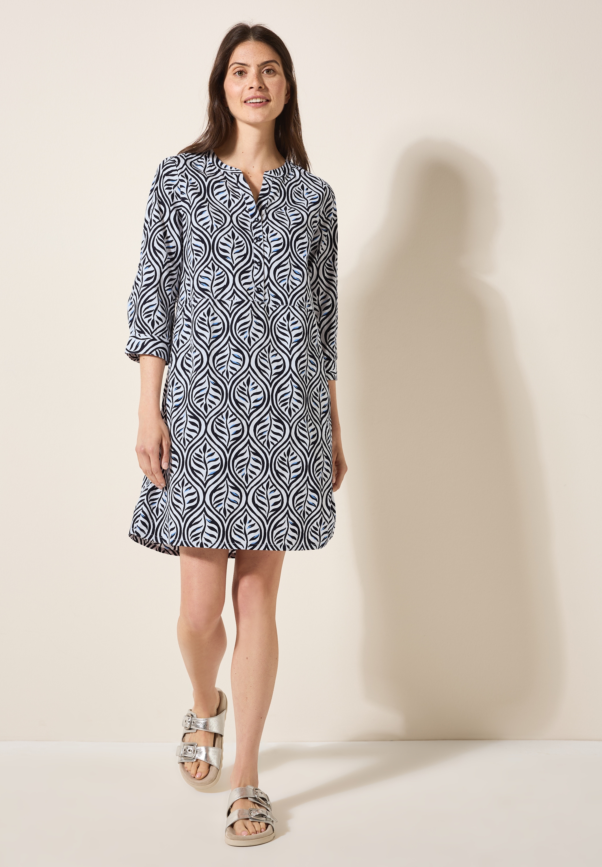 Tunikakleid CECIL, Damen, Gr. XXL46, US-Größen, blau (universal blau), Web, 100% Baumwolle, gemustert, comfort fit kniefrei, Rundhals, Bündchen, Kleider, aus 100% Baumwolle