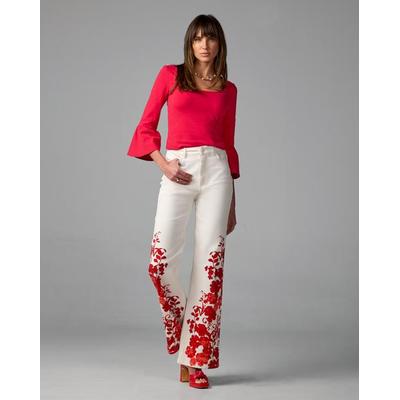 Boston Proper - City Chic Red - Malibu High Rise Print Wide Leg Jean - 2