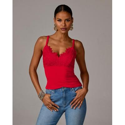 Boston Proper - True Red - Lace Trim Cami Top - Medium