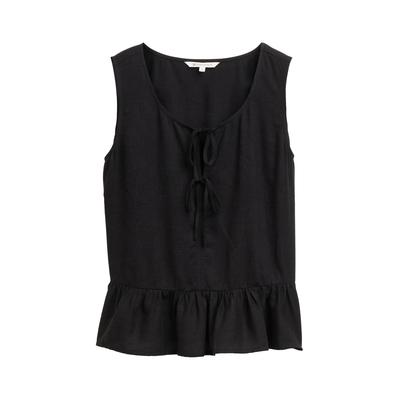 TOM TAILOR DENIM Damen Blusentop mit Leinenanteil, schwarz, Uni, Gr. XL Image