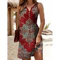 Per donna Mini Abito Vestito Estivo Abito a trapezio Abito Estivo Abito a spalle scoperte Casual Ferie Spiaggia Vestibilità regolare Grafico Tribale Senza Maniche Scollo a V Rosso Blu Viola Verde