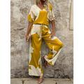 Da donna Taglia EU / US2 Pieces SetsModa Set di Pantaloni Mezza Manica Manica a Lanterna Scollo a V Grafico Stampato Casuale Nero Giallo Rosso Primavera Estate Vestibilità comoda
