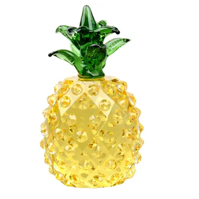 Yellow Crystal Pineapple Figurine Collectible Glass Fruit Ornament Paperweight Home Decor Party