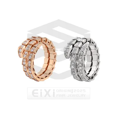 2025 Fashion S925 Serpentine Wrapped Zircon Open Ring Adjustable High Quality Banquet Party