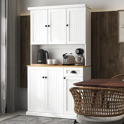 Pantry Cabinet Kitchen Hutch Buffet Sideboard Oven Counter Top Storage Microwave Cabinet with 3