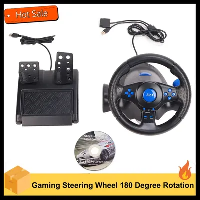 Gaming Steering Wheel 180 Degree Rotation Multifunctional 3 in 1 Game Racing Wheel with Pedals for