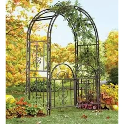 Arch Metal Outdoor Garden Arbor Double Gate |84" H x 53" W x 23" D | Gunmetal Black | Trellis Lattic