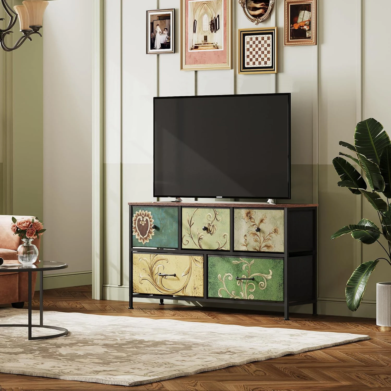 Anajqbug astics ia-Meuble TV 100x30x55.2cm, buffet, meuble de rangement avec 5 portes de proximité, pour couloir, salon et chambre