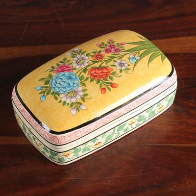 'Summer-Themed Hand-Painted Yellow Papier Mache Jewelry Box'
