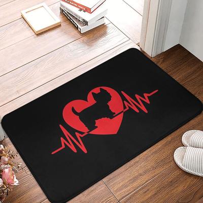 TEMU 1pc Dog Heartbeat Design Non-slip Doormat, Machine Washable Polyester For Home Decor, Lightweight Rectangle Mat For Bathroom And Kitchen, Bathroom Floor Mat Image