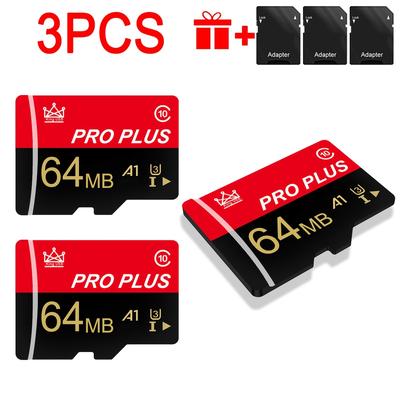 TEMU 3pcs Memory Card 128gb 64gb 32gb 16gb With Adapter, Memory Card 8gb 4gb 2gb 1gb, U3 C10 A1 Tf Card 512mb 256mb 128mb 64mb For Tablet/camera/phone Image