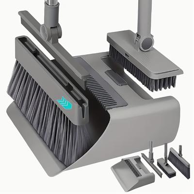 TEMU 4-in-1 Foldable Broom And Dustpan Set - Durable Plastic, Easy Storage Design For Home Cleaning - Ideal For Kitchen, Bathroom, Bedroom Floors - Includes Water Squeegee, No Broom Required, Broo Image