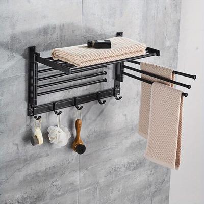 TEMU Laundry Clothes Drying Rack Bathroom Towel Rack Towel Holder Wall Mounted W/hook Image
