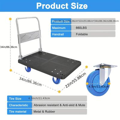 TEMU Heavy-duty Folding Hand Truck With 360° Rotating Push - , Rubber Wheels For Loading & Warehouse Handling - Includes Halloween Decorations Image