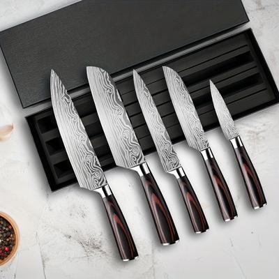 TEMU Kitchen Chef Knife Set, 5pcs Kitchen Knife Set, Ultra-sharp High-carbon Stainless Steel Blade With Human Non-slip Handle, Cooking Knife Set For Slicing Meat, Vegetables And Fruits Image