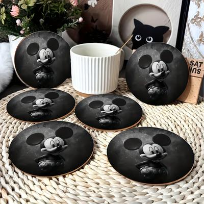 TEMU 6pcs Mouse Themed Coasters, Versatile For Coffee Table And Kitchen, 3.74×3.74 Inches, Home Decor Gift Image